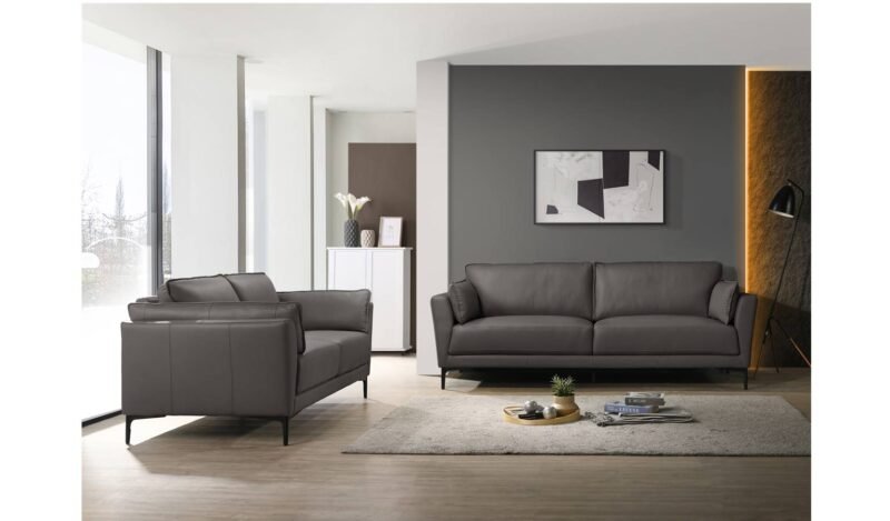 Collin Full Leather 3 Seater Sofa With Black Metal Leg-Slate