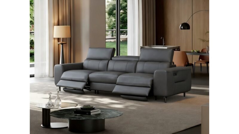 Hilker Arden Full Leather 3 Seater Power Recliner Sofa - Tomax 7806 Grey - Image 4
