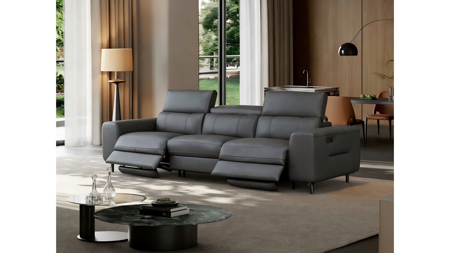 Hilker Arden Full Leather 3 Seater Power Recliner Sofa - Tomax 7806 Grey - Image 4