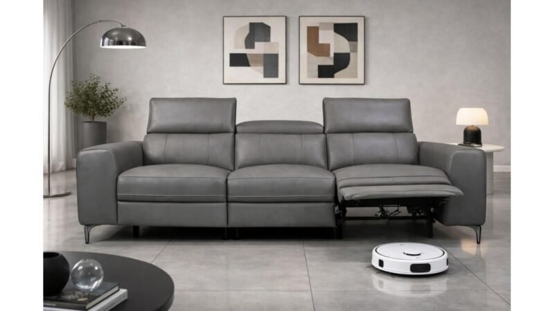 Hilker Arden Full Leather 3 Seater Power Recliner Sofa - Tomax 7806 Grey - Image 5