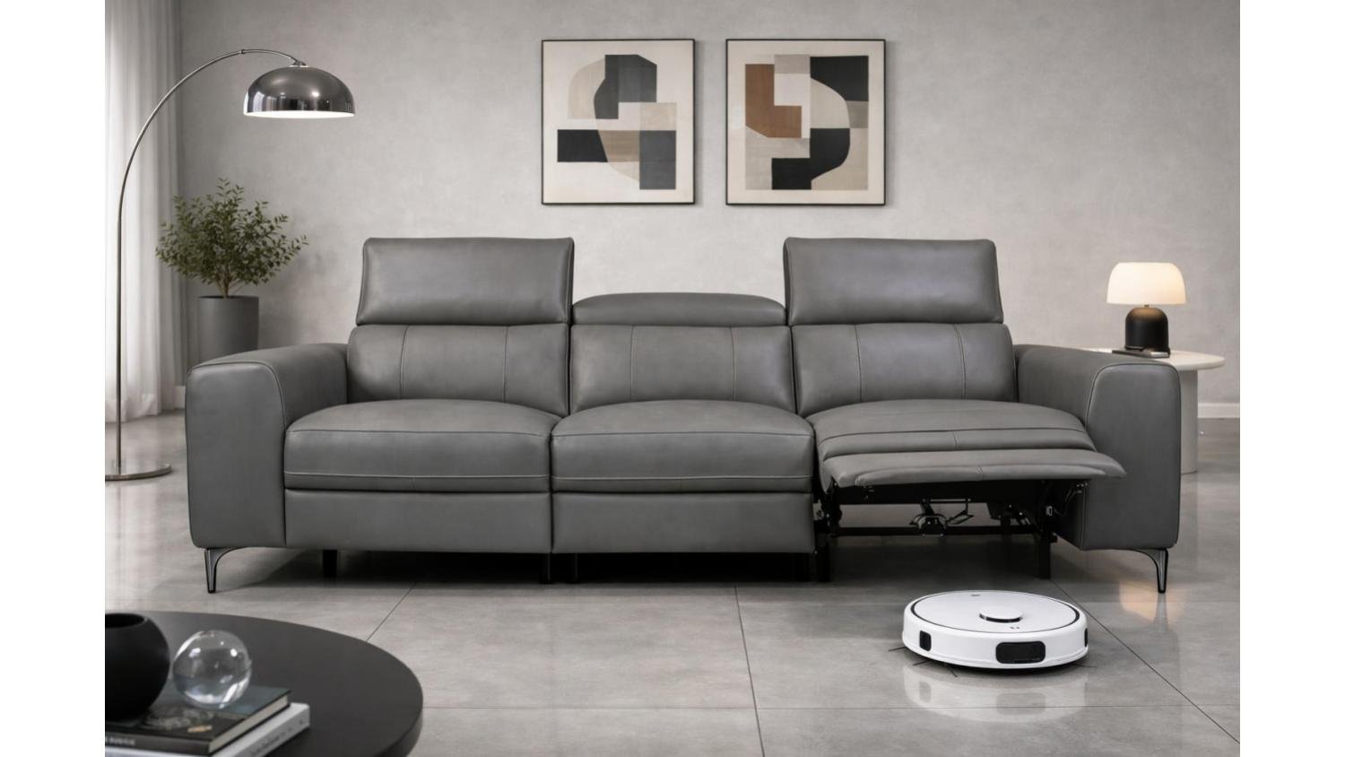 Hilker Arden Full Leather 3 Seater Power Recliner Sofa - Tomax 7806 Grey - Image 5