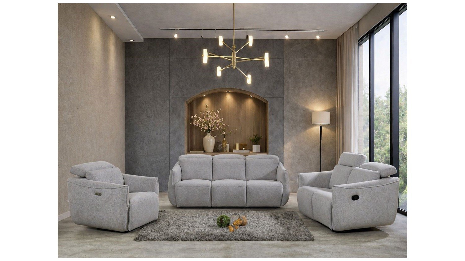 LifeStyle Lunor 2 Seater Fabric Manual Recliner Sofa - Mist 007
